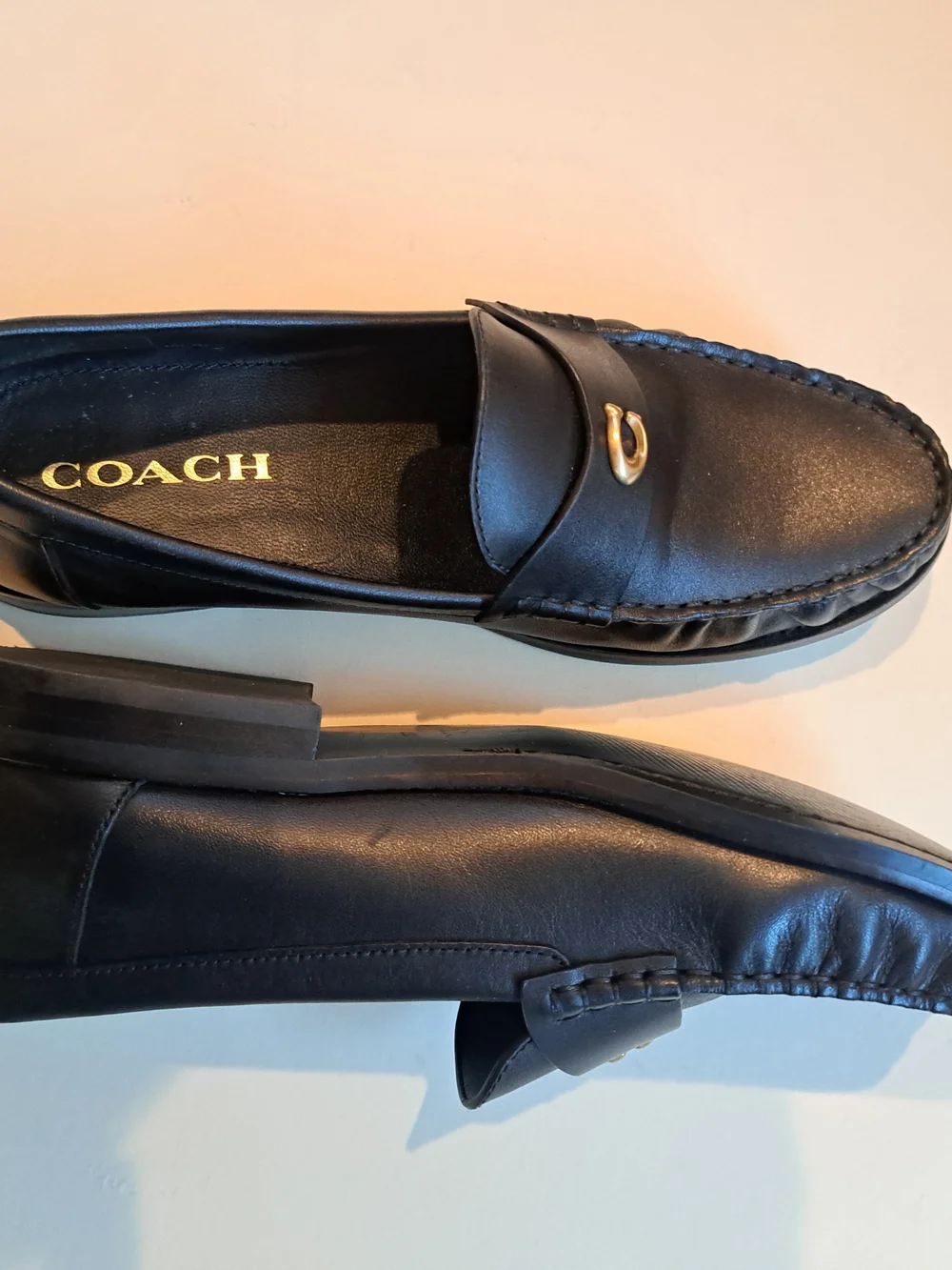 Coach Black Leather Women's Loafers with Gold Accent